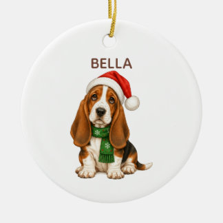Ornamento De Cerâmica Basset Hound Personalized Christmas Ornament