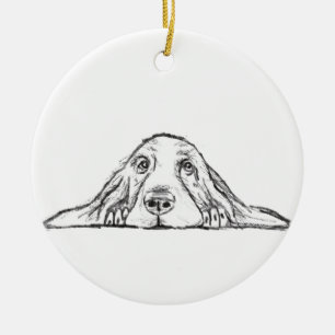 Ornamento De Cerâmica basset hound preto branco simples olhos de cachorr