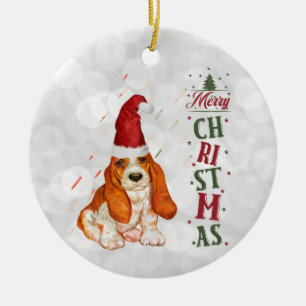 Ornamento De Cerâmica Bassett Hound Cachorro Bonito Natal