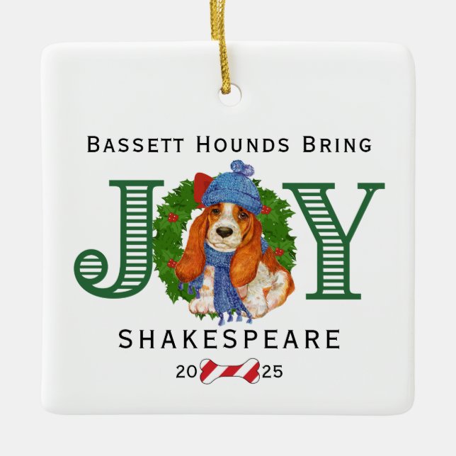 Ornamento De Cerâmica Bassett Hounds Traga Joy (Frente)