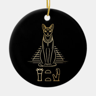 Ornamento De Cerâmica Bastet com nome em hieroglifos e na Pirâmide do Eg