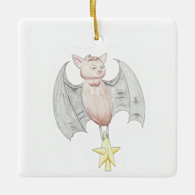Ornamento De Cerâmica Bat Bonito Com Estrela De Natal (Frente)