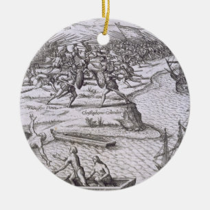 Ornamento De Cerâmica Batalha em Jamaica entre Cristóvão Colombo (14
