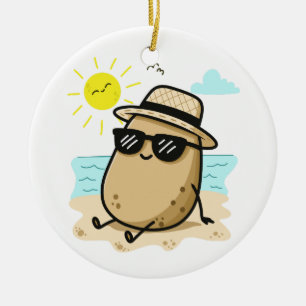 Ornamento De Cerâmica Batata na Praia com Vibrações de Verão