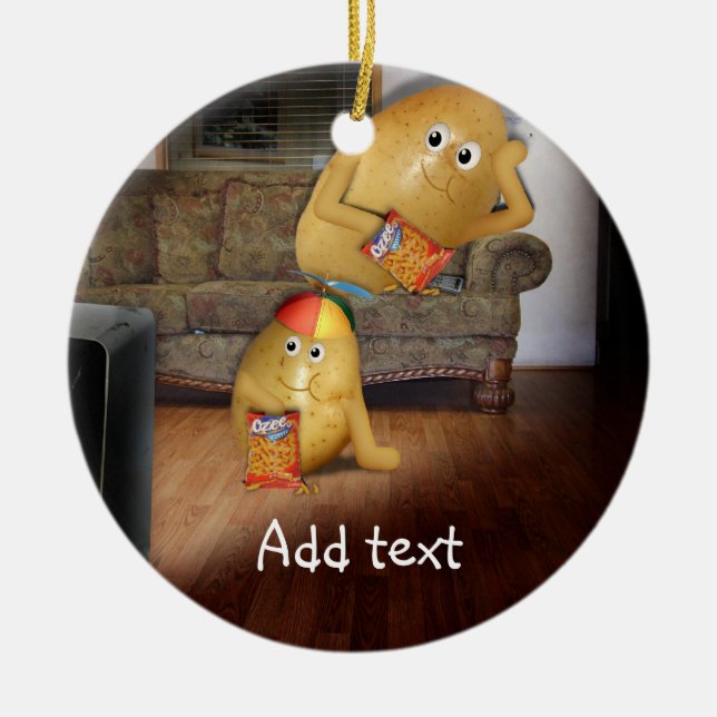 Ornamento De Cerâmica Batatas com o pai dormindo no sofá (Frente)