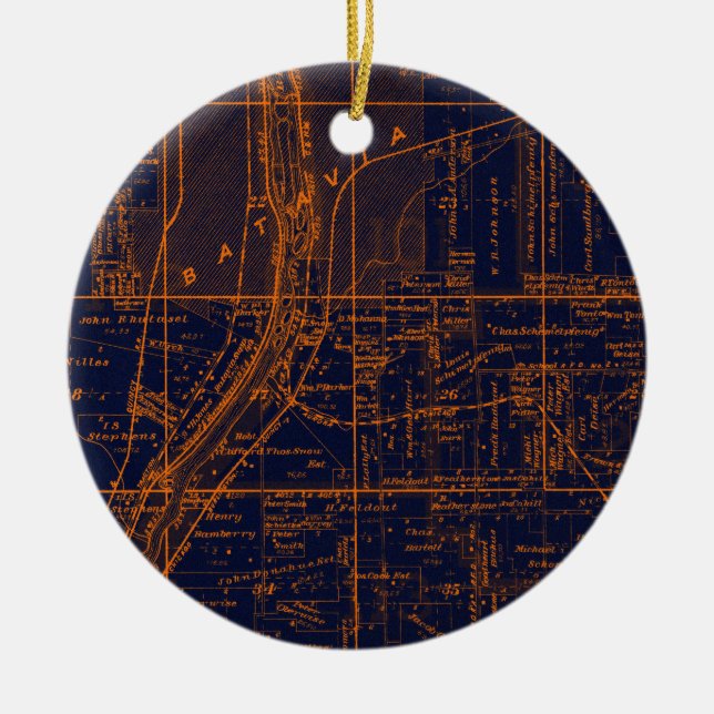 ORNAMENTO DE CERÂMICA BATAVIA ILLINOIS 1871 MAP FOX RIVER VALLEY (Frente)