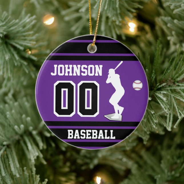 Ornamento De Cerâmica Bateria Personalizada de Baseball | Roxo (Árvore)