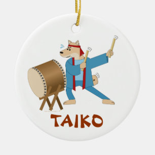 Ornamento De Cerâmica Baterista de Taiko do cão dos desenhos animados d