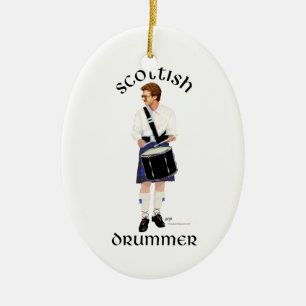 Ornamento De Cerâmica Baterista Escocês - Kilt Azul
