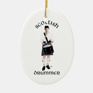 Ornamento De Cerâmica Baterista Escocês - Kilt Azul