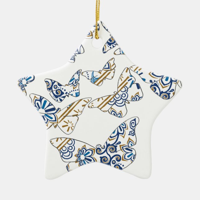 Ornamento De Cerâmica batik e borboleta no.4 (Frente)