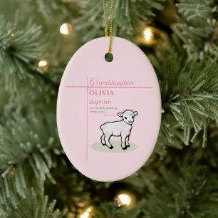 Ornamento De Cerâmica Batismo da Netas Rosa Cordeiro Personalizado