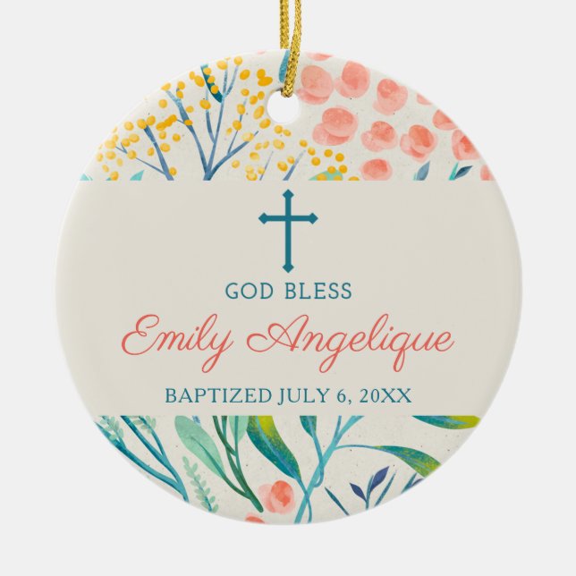 Ornamento De Cerâmica Batismo Elegante Personalizado de Garota Cristã (Frente)