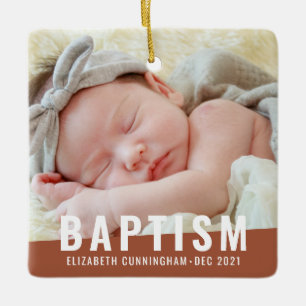 Ornamento De Cerâmica Batismo Foto Personalizada Moderna e Simples para