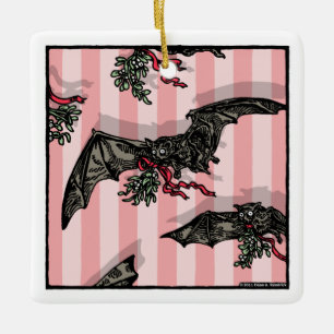 Ornamento De Cerâmica Bats com Mistletoe - Feriado de Gótico Pop
