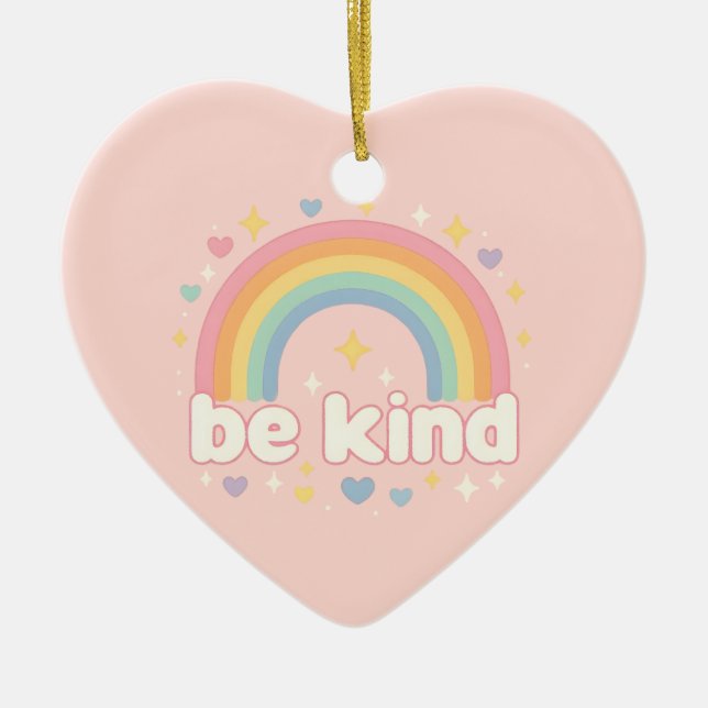 Ornamento De Cerâmica Be Kind – Rainbow Pastel Positivity (Frente)