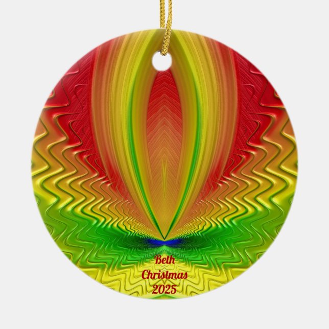 Ornamento De Cerâmica BE~ Vermelho Verde Personalizado Amarelo (Frente)