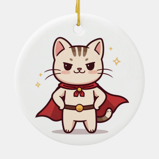 Ornamento De Cerâmica Be Your Own Hero Cute Cat Hero (Traseira)