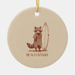 Ornamento De Cerâmica Beach Bandit Raccoon Surfer – Funny Vintage
