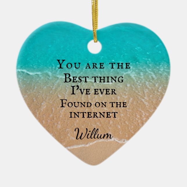 Ornamento De Cerâmica Beach couple photo Valentine (Frente)