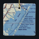 Ornamento De Cerâmica Beach Haven NJ Vintage Map<br><div class="desc">Beach Haven NJ Christmas ornament with vintage map of Surf City to Tuckerton NJ.</div>