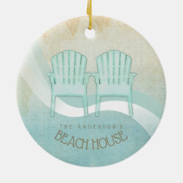 Ornamento De Cerâmica Beach House Adirondack Chairs Aqua Blue ID623
