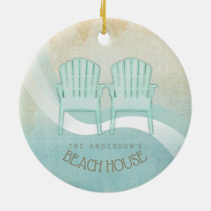 Ornamento De Cerâmica Beach House Adirondack Chairs Aqua Blue ID623
