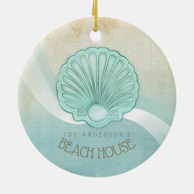 Ornamento De Cerâmica Beach House Clam Shell Aqua Blue ID623 (Traseira)