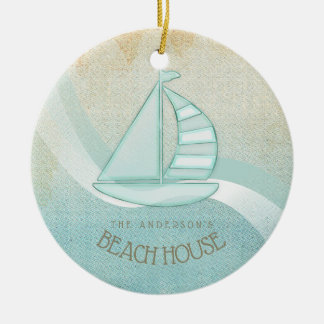 Ornamento De Cerâmica Beach House NMaritime boat Aqua Blue ID623