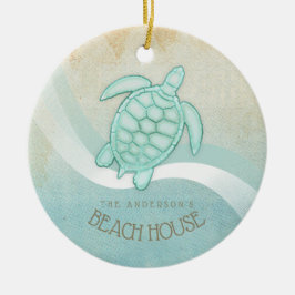 Ornamento De Cerâmica Beach House NMaritime Turtle Aqua Blue ID623