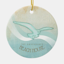 Ornamento De Cerâmica Beach House Seagull Aqua Blue ID623