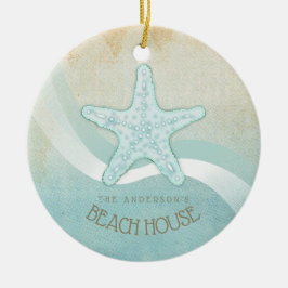 Ornamento De Cerâmica Beach House - Starfish Aqua Blue ID623