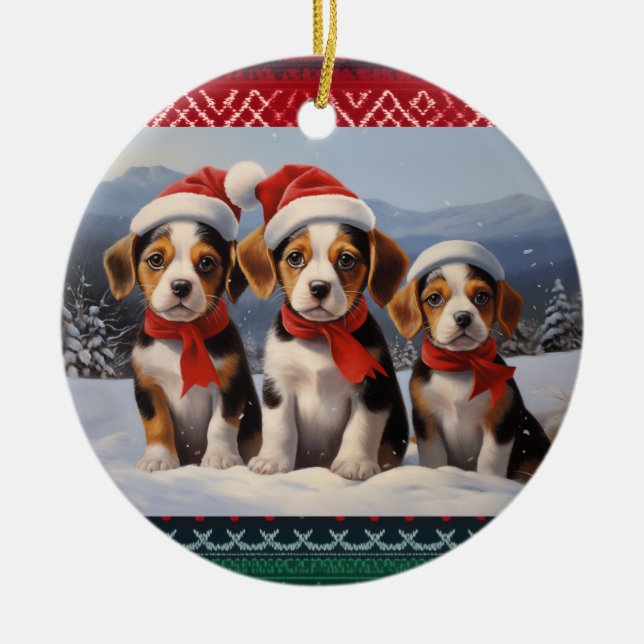 Ornamento De Cerâmica Beagle Christmas (Frente)