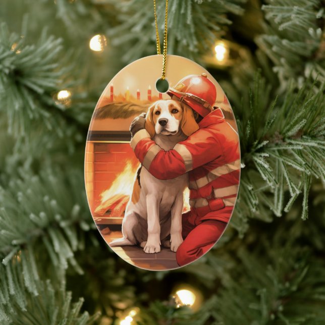 Ornamento De Cerâmica Beagle Christmas, presente para o cão bombeiro (Árvore)