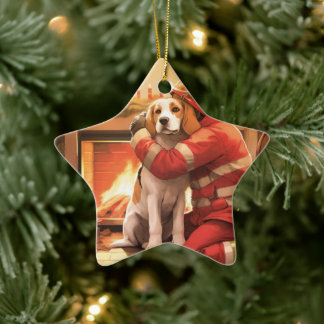 Ornamento De Cerâmica Beagle Christmas, presente para o cão bombeiro