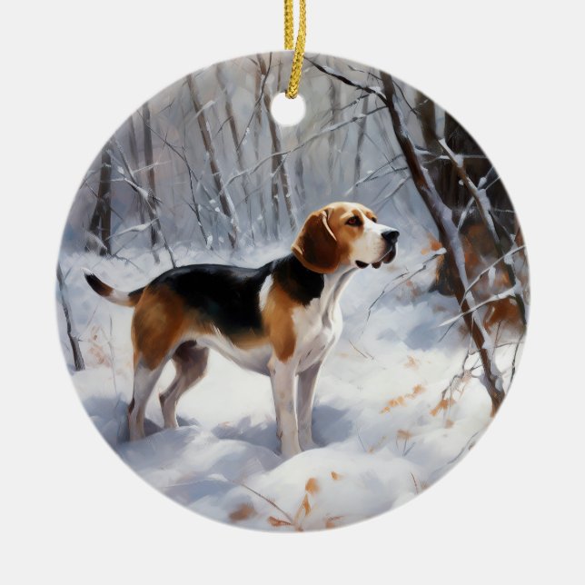 Ornamento De Cerâmica Beagle Deixe-O Neve Natal (Frente)