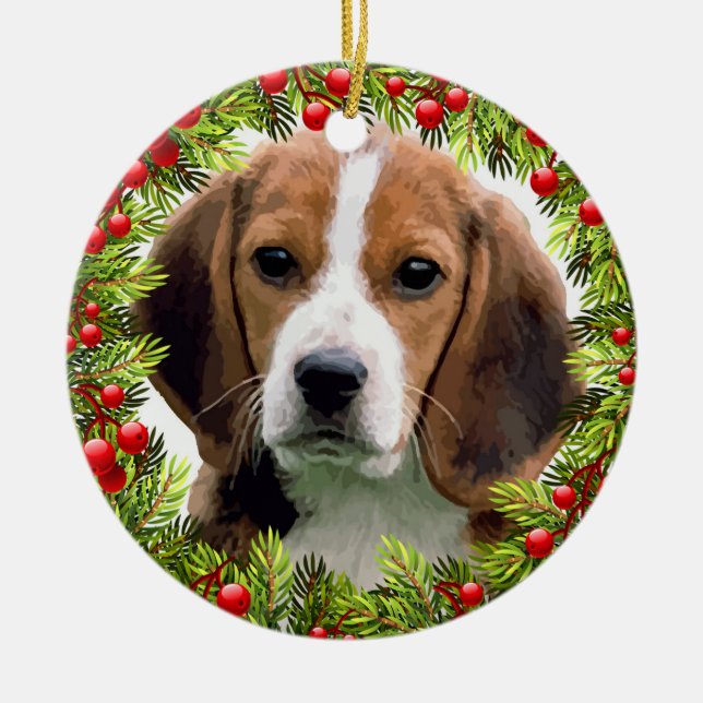 Ornamento De Cerâmica Beagle Dog Elegant Watercolor Natal (Frente)