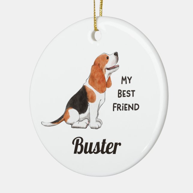 Ornamento De Cerâmica Beagle Dog Meu Melhor Nome Personalizado (Esquerda)