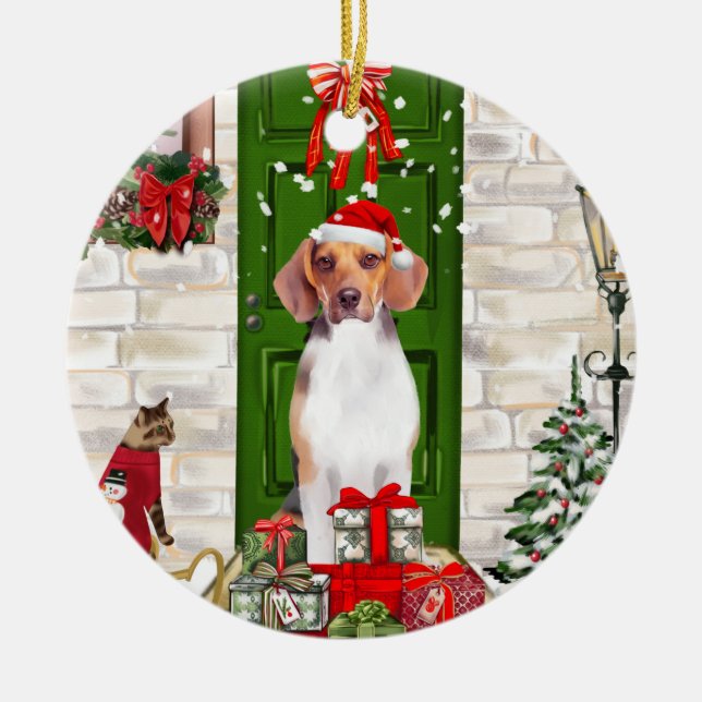 Ornamento De Cerâmica Beagle Dog Natal (Frente)