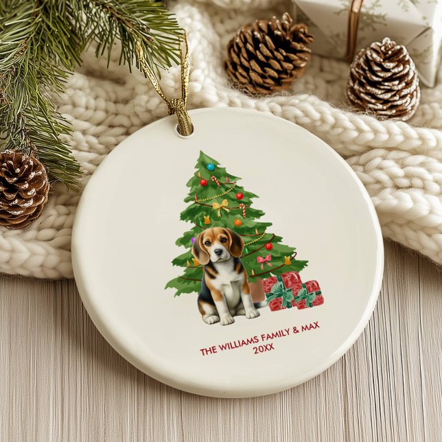 Ornamento De Cerâmica Beagle Dog Personalizado Natal (Criador carregado)