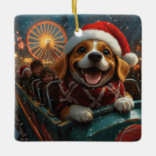 Ornamento De Cerâmica Beagle Dog Roller Porta copos Natal