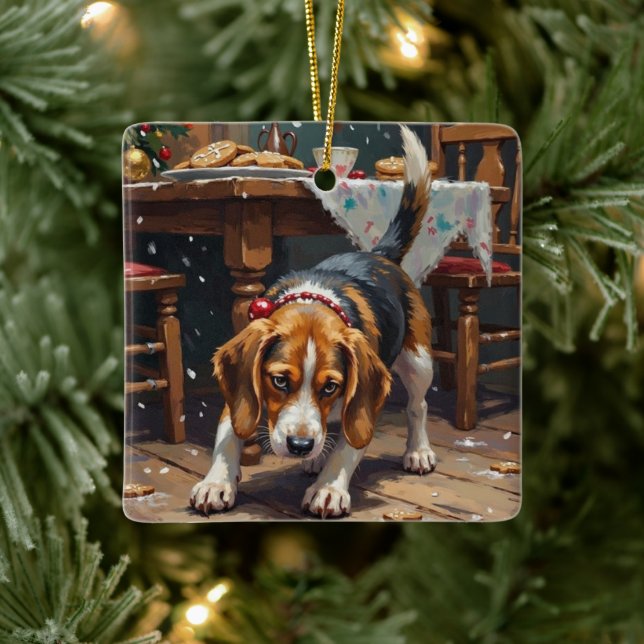 Ornamento De Cerâmica Beagle Dog Tracking Gingerbread Christmas Fun Art (Árvore)