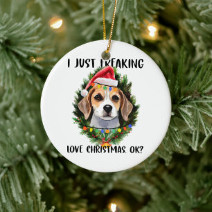 Ornamento De Cerâmica Beagle eu amo demais o Natal Ok Natal