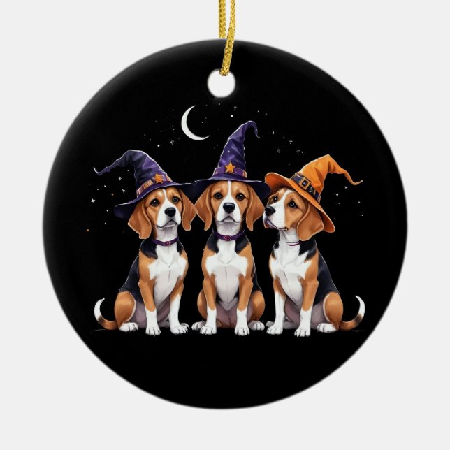 Ornamento De Cerâmica Beagle Halloween Spooky Cachorro de Halloween (Frente)