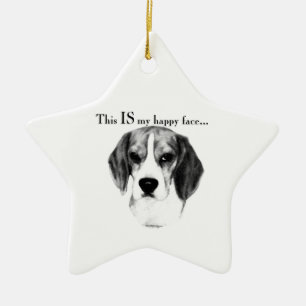 Ornamento De Cerâmica Beagle Happy Face; Beagle Feliz; Beagle Grumpy