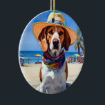 Ornamento De Cerâmica Beagle on Beach, presente de verão para amantes de<br><div class="desc">Procurando o presente de verão perfeito para um amante de cachorro? Não olhe mais do que esse cachorro maravilhoso na cena da praia design! Esta design de captura de olhos captura o espírito lúdico desta raça amada enquanto ela se espalha na areia e toma sol e surf. Com suas cores...</div>