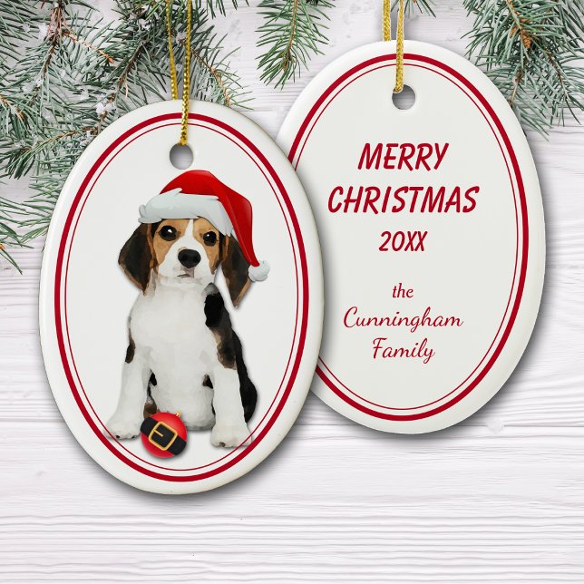 Ornamento De Cerâmica Beagle Puppy Papai noel Bulb Natal (Criador carregado)