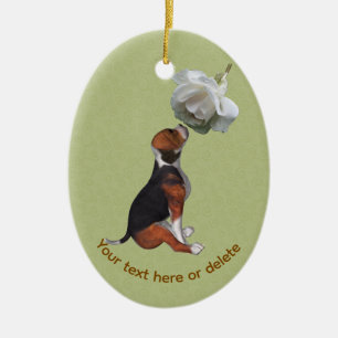 Ornamento De Cerâmica Beagle White Rose Dog Personalizado