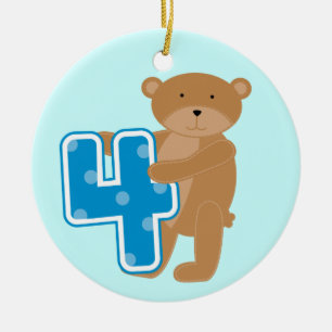 Ornamento De Cerâmica Bear 4º aniversário Camisetas e presentes