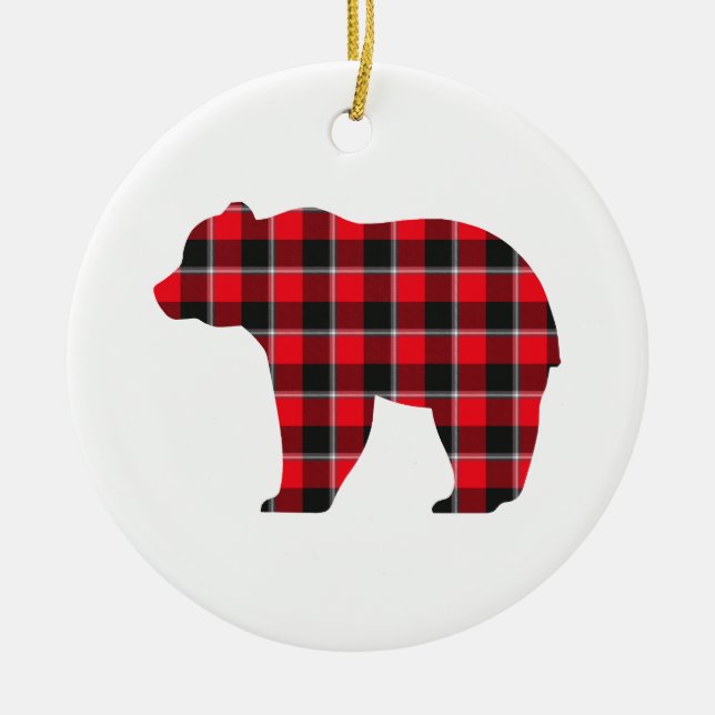 Ornamento De Cerâmica Bear Shaped Plaid Red Black Buffalo (Frente)